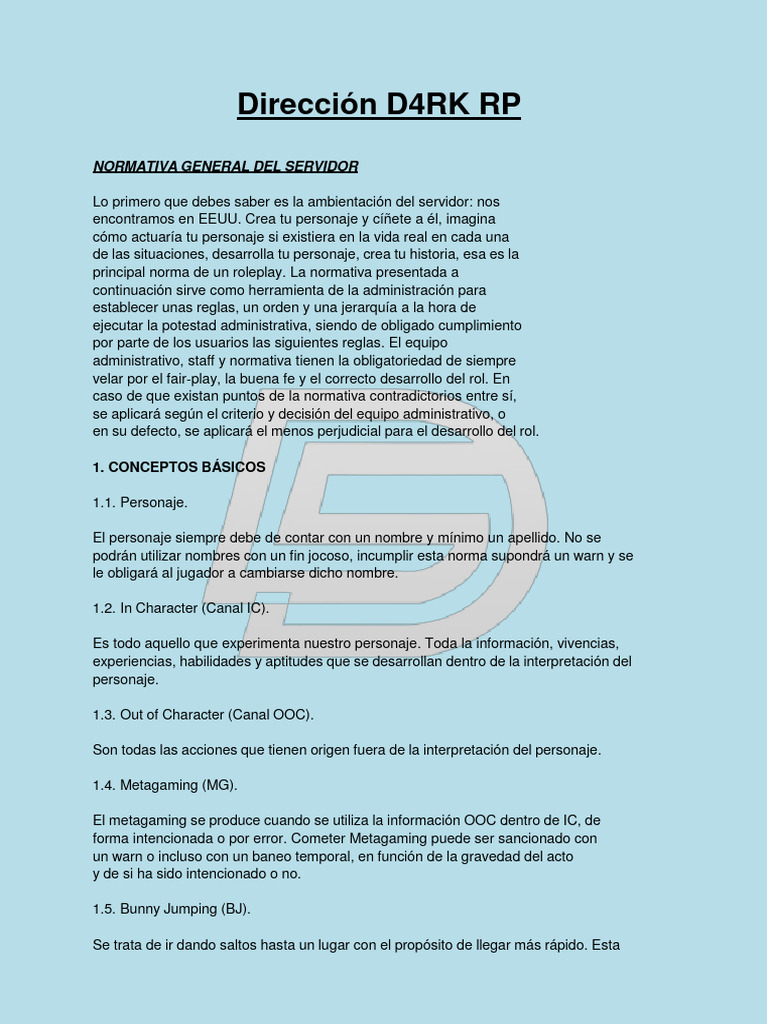 Normativa General D4RK RP | PDF