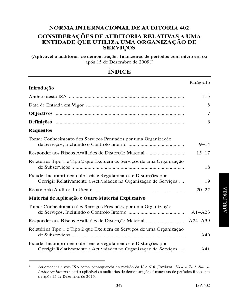 A021 2012 IAASB Handbook ISA 402 PT | PDF | Contabilidade | Informação