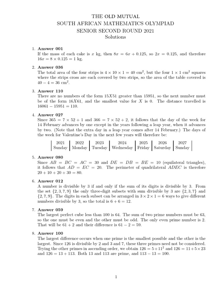 2021 South African Maths Olympiad Solutions | PDF
