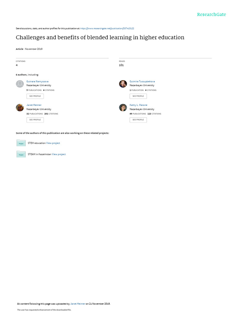 Challenges and Benefits of Blended Learning in Higher Education PDF