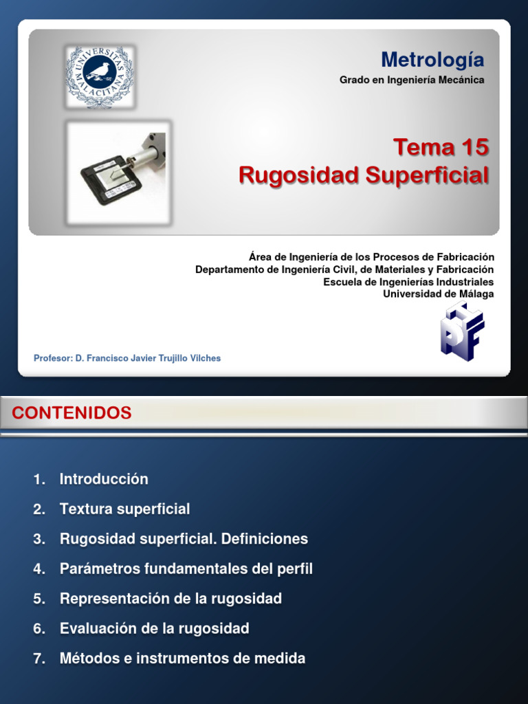 Tema 15. Rugosidad Superficial | PDF