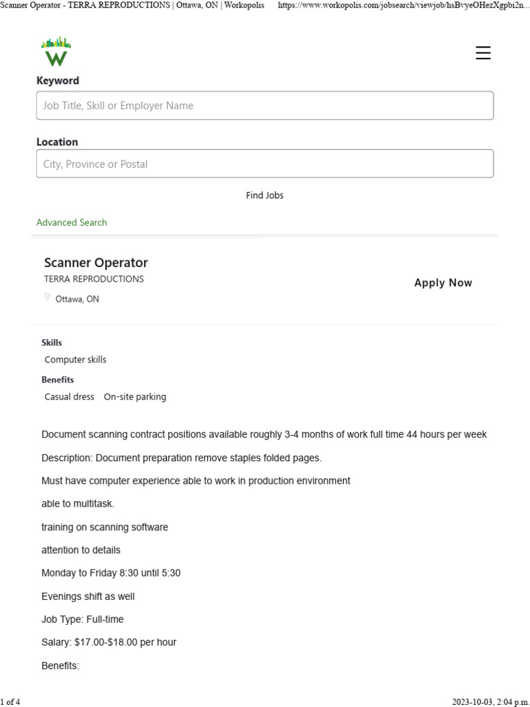 Job Posting PDF Image Scanner Warehouse