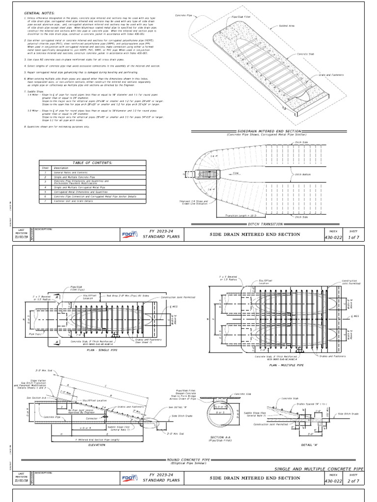 General Notes of 7 1 430022 Side Drain Mitered End Section PDF