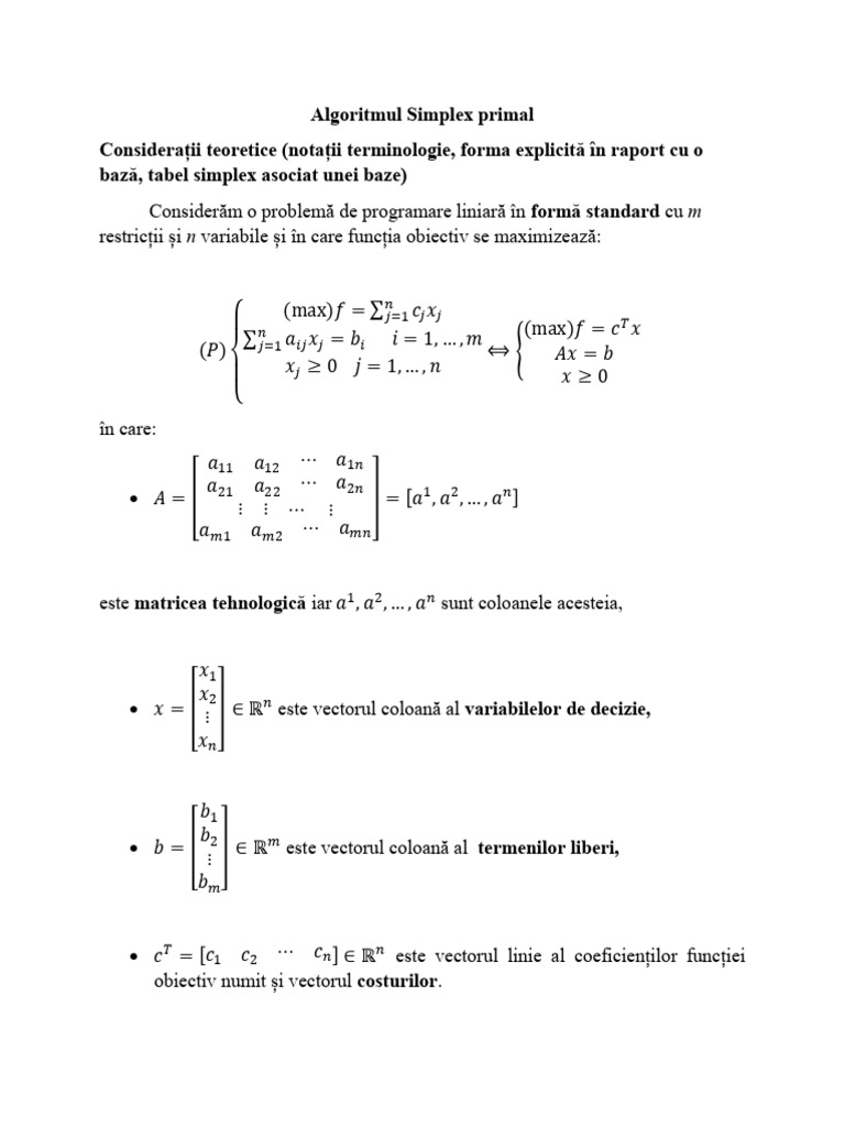 CO Algoritmul Simplex Primal | PDF