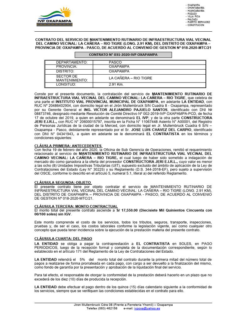 Mantenimiento Vial La Cañera - Río Tigre | PDF | Corrupción política ...