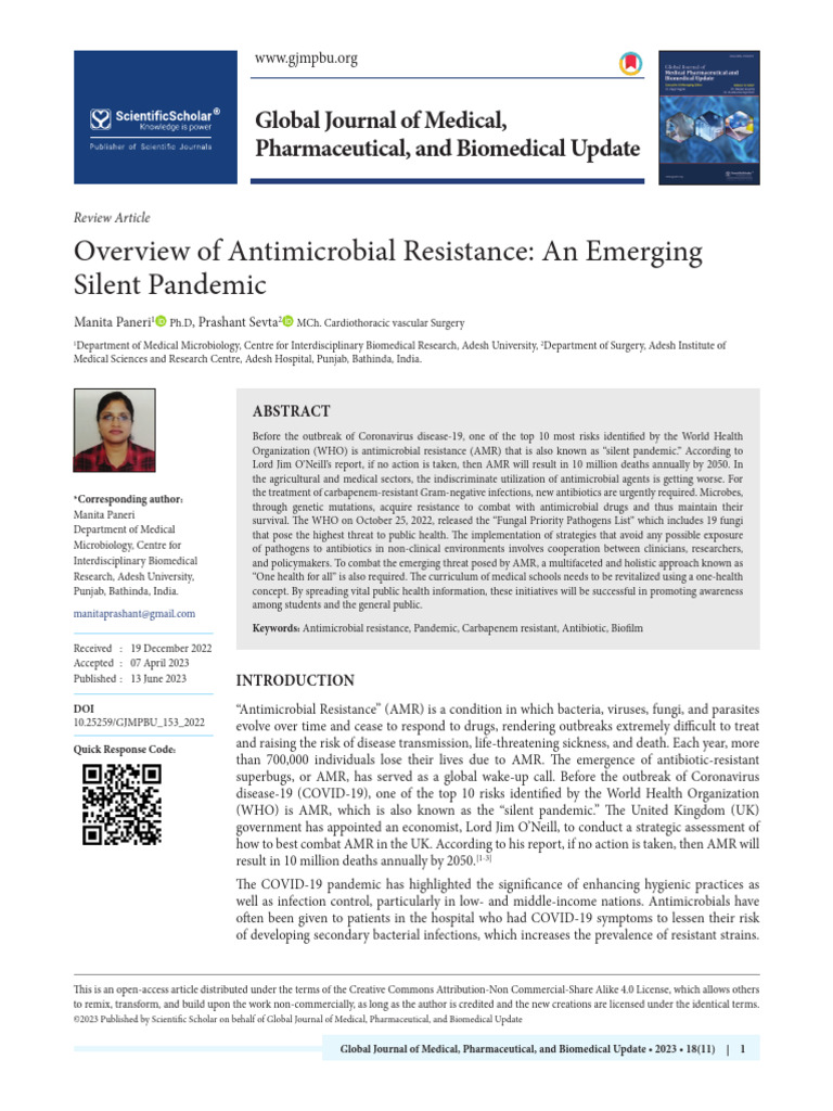Overview Of Antimicrobial Resistance An Emerging Silent Pandemic