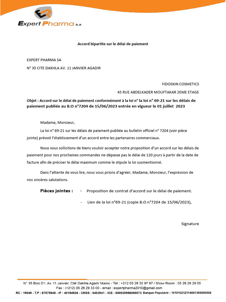 Accord sur délais de paiement 120 jours | PDF | Facture