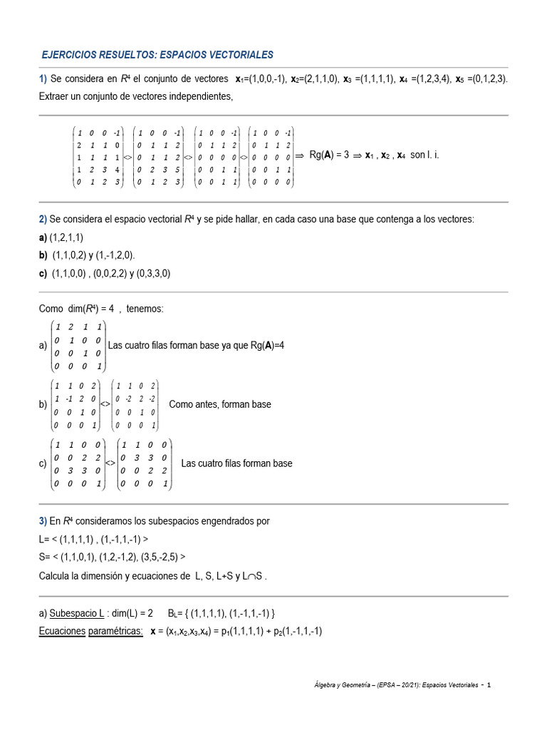 Ejercicios Resueltos de Espacios Vectoriales | PDF | Base (álgebra ...