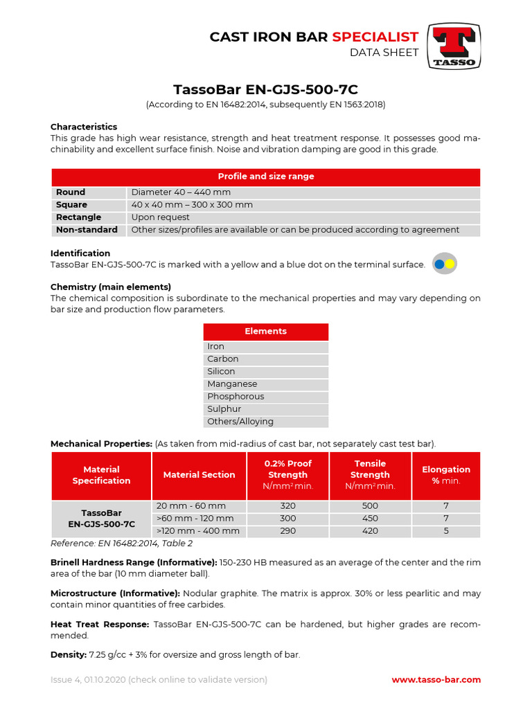 Cast Iron Bar EN-GJS-500-7C Data Sheet | PDF | Heat Treating | Cast Iron