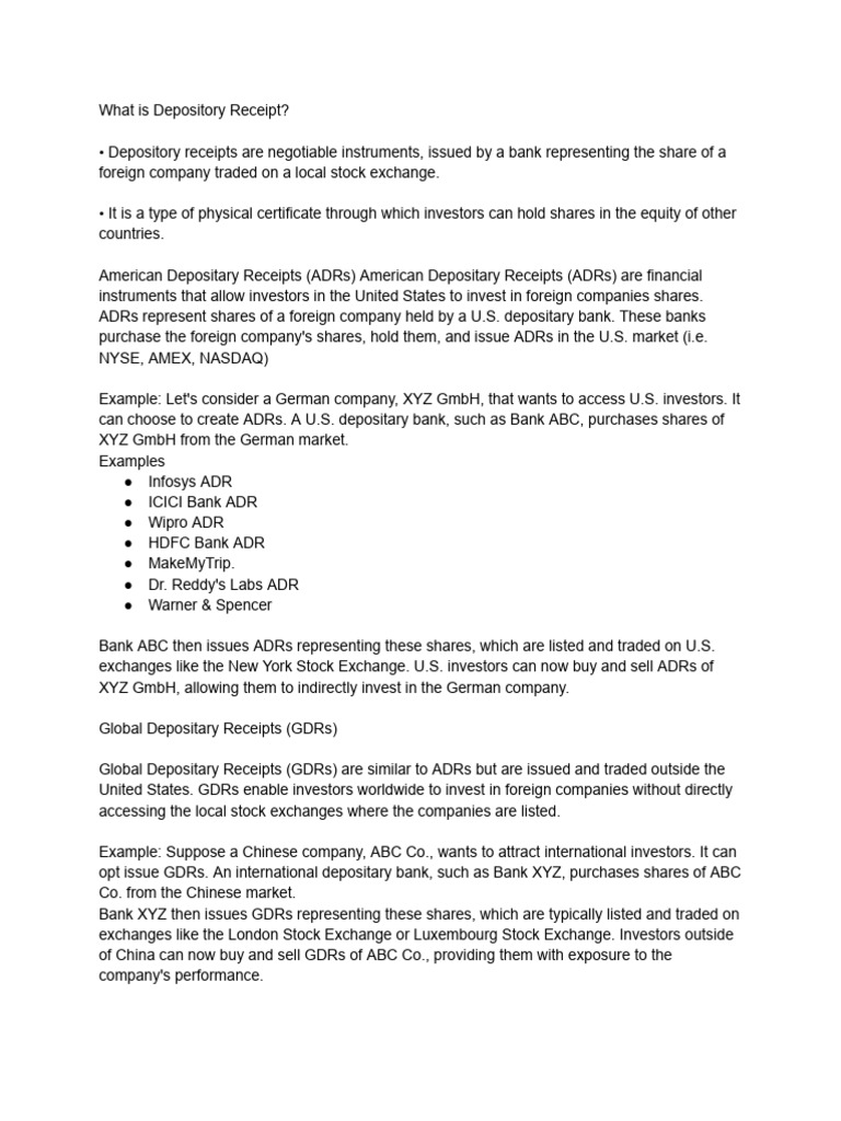 Understanding Depository Receipts | PDF | American Depositary Receipt ...