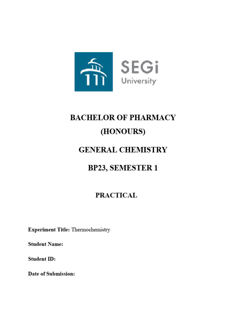 Practical 1 Thermochemistry Worksheet PDF