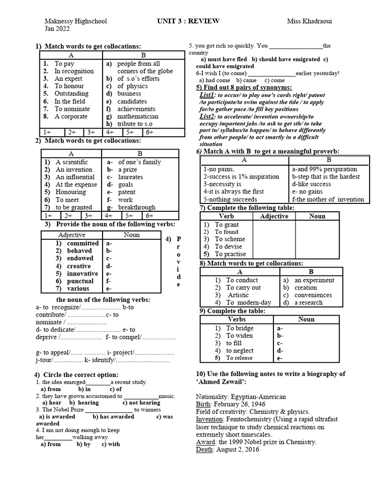 High School English Review Unit 3 | PDF | Grammar | Linguistic Morphology