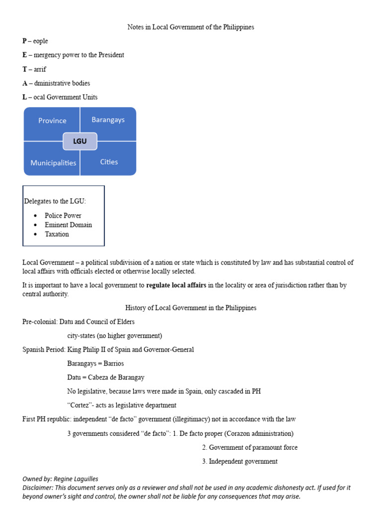 Notes in Local Government of The Philippines PDF Devolution