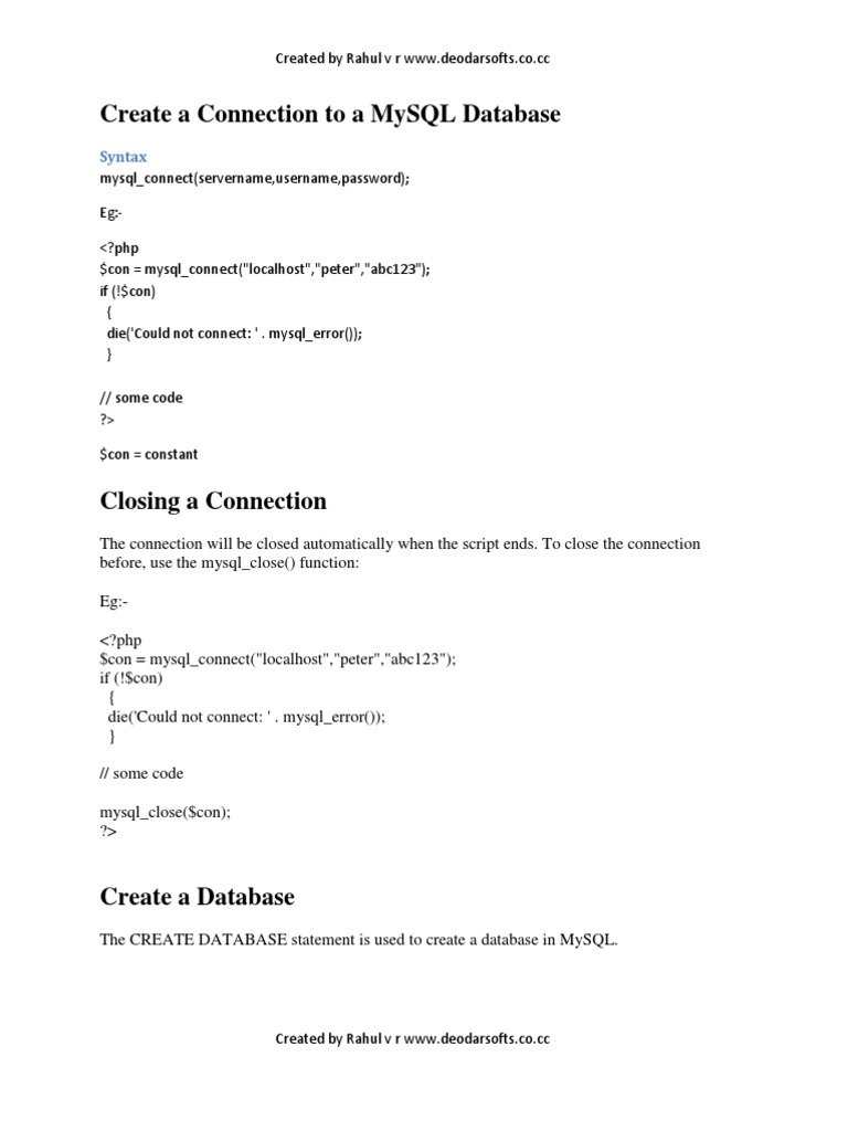 MySQL Database Connection and Operations | PDF