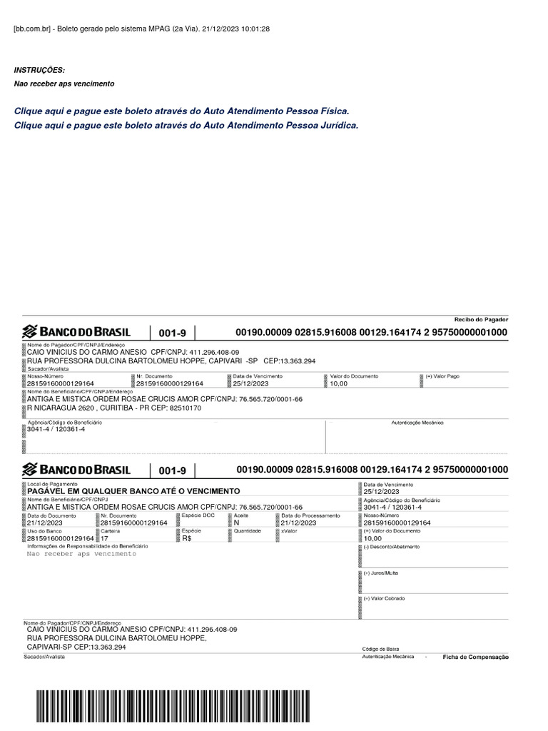 2ª Via de Boleto MPAG - Pagamento Online | PDF