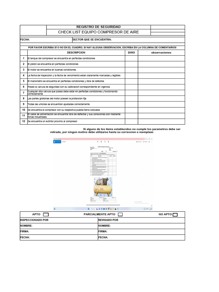 Check List Compresor de Aire | PDF