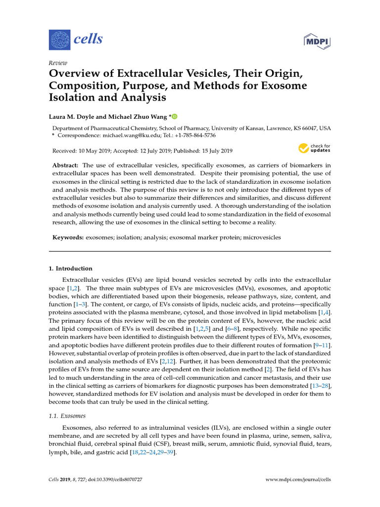 Extracellular Vesicles | PDF | Centrifugation | Biochemistry