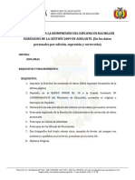 Requisitos para La Reimpresion Del Diploma de Bachiller Egresados de La Gestion 2009 en Adelante.