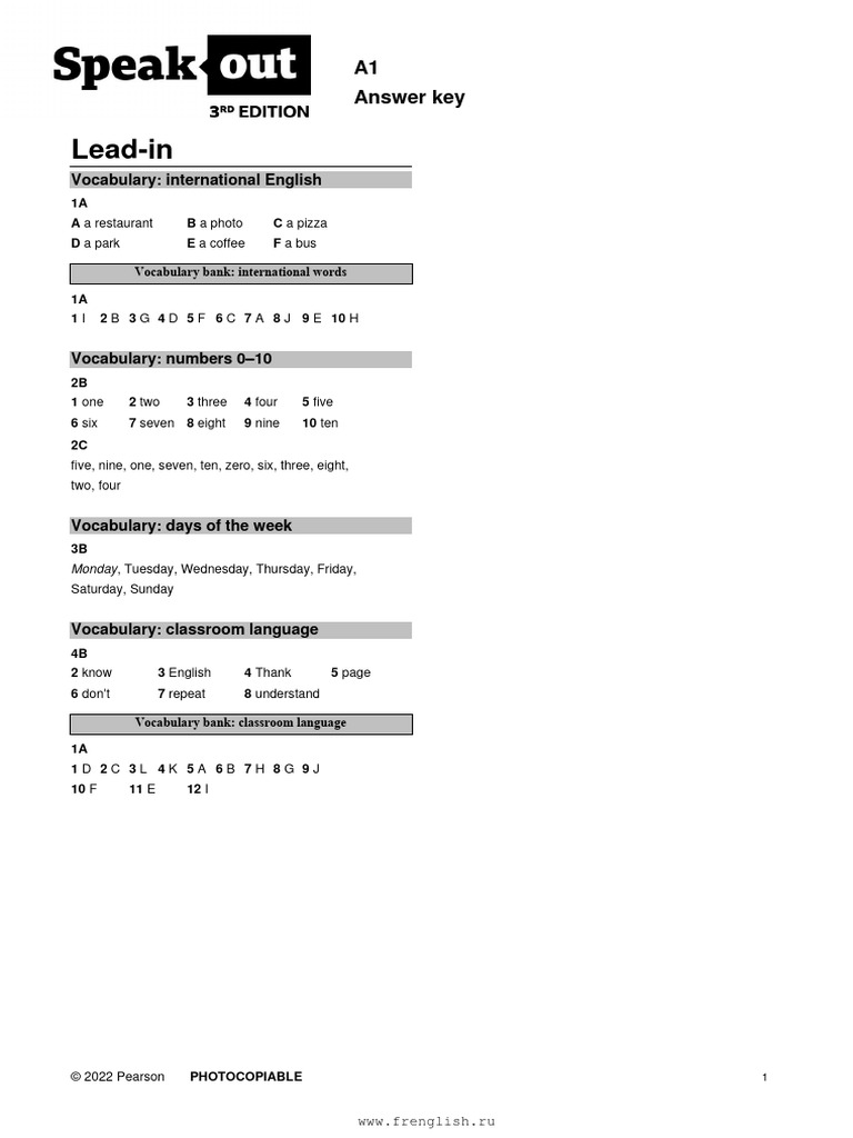 Speakout A1 Answer Key | PDF | Human Communication | Linguistics