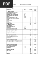 Cost Sheet Detail Format