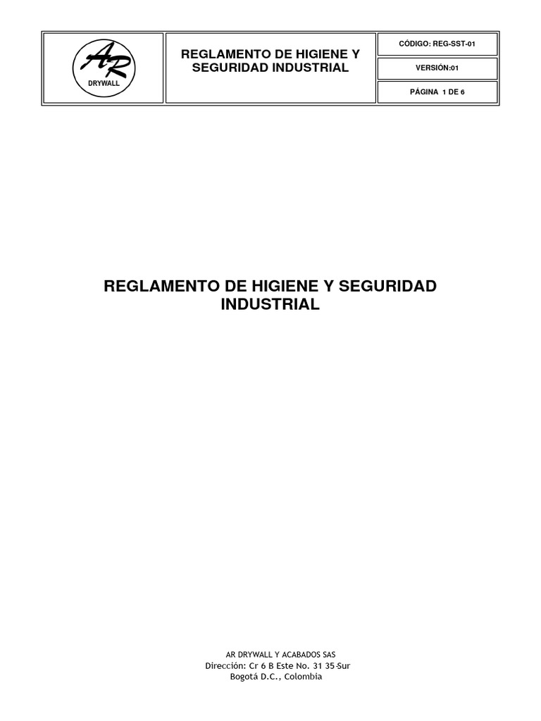 REG-SST-01 Reglamento de Higiene y Seguridad Industrial | PDF