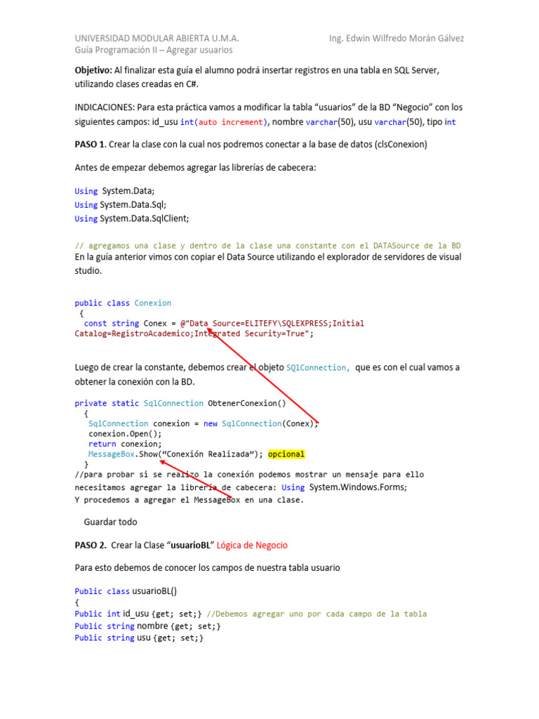 Agregar Usuarios en SQL Server con C# | PDF | C Sharp (lenguaje de ...