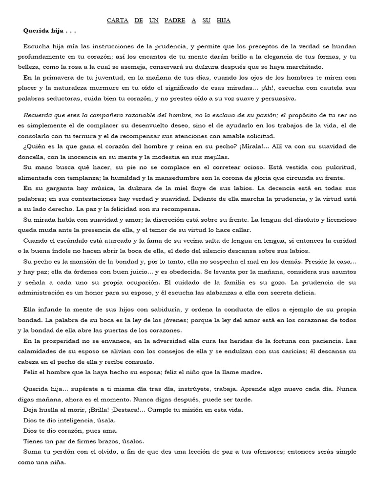 CARTA DE UN PADRE A SU HIJA PDF Virtud