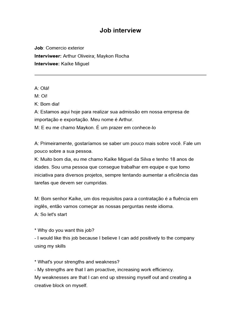 Job Interview | PDF | Cognitive Science | Psychology