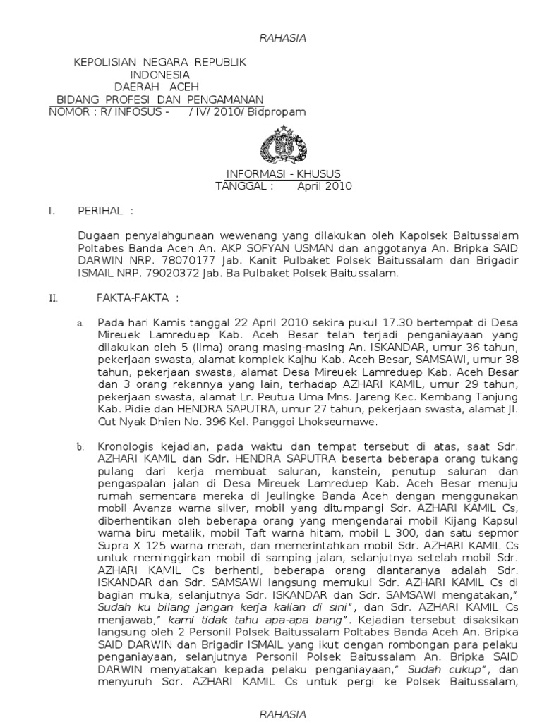 Contoh Laporan Informasi Intelijen Polri Seputar Laporan