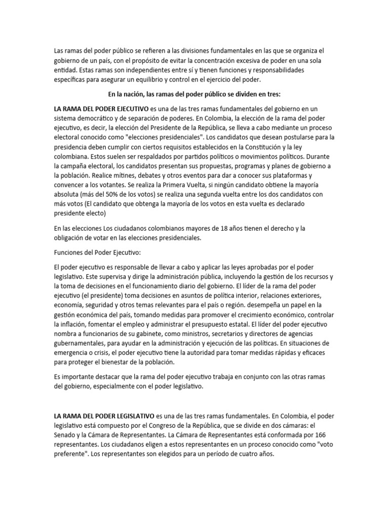 Las ramas del poder público | PDF
