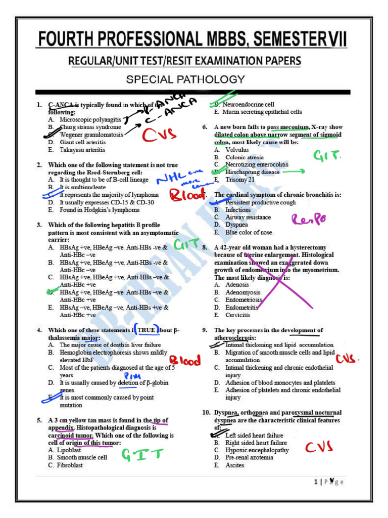 Special Patho Past Papers LUMHS 2 - 231003 - 221002 - 231005 - 085558 | PDF