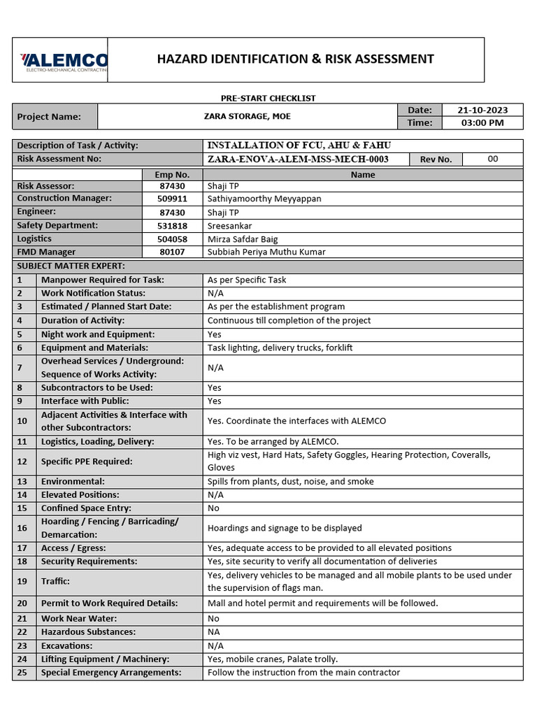 AHU Installation Risk Assessment Guide | PDF | Risk | Risk Assessment