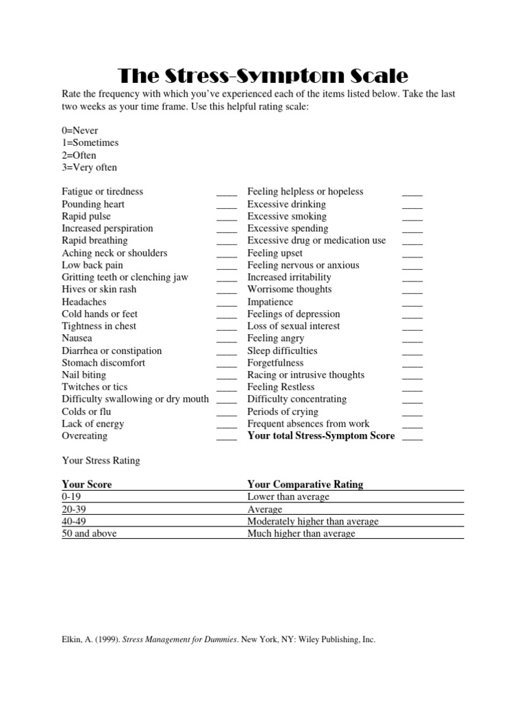 Stress Symptom Scale PDF Human Diseases And Disorders Medicine