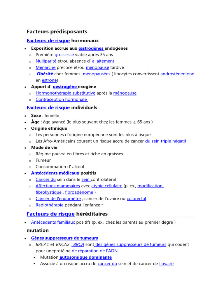 Facteurs de risque du cancer du sein | PDF | Cancer du sein | Cancer