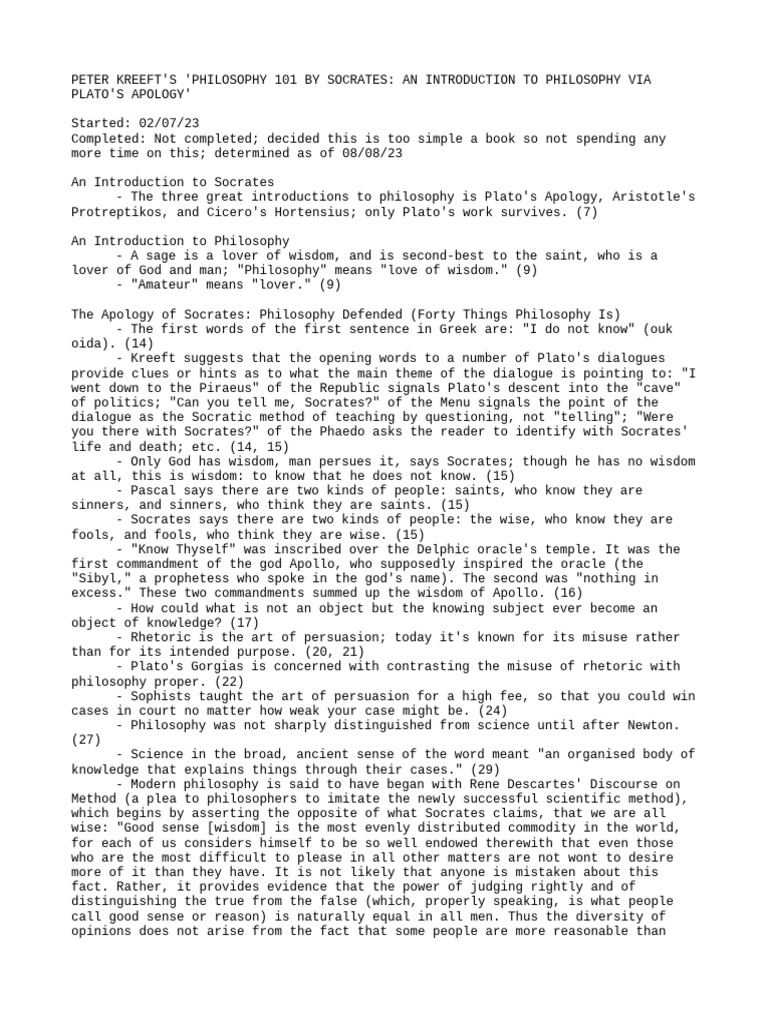 Philosophy 101 by Socrates Notes | PDF | Socrates | Plato