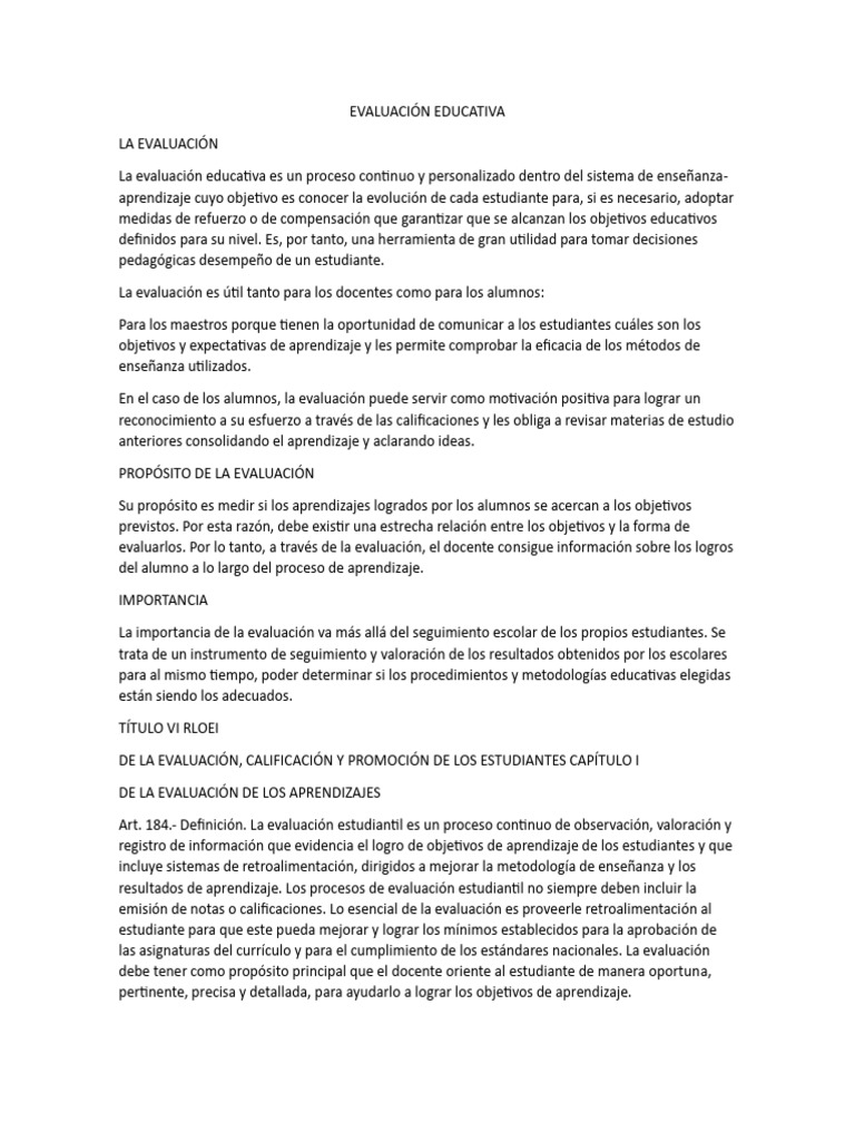 Evaluación Educativa | PDF | Evaluación | Aprendizaje