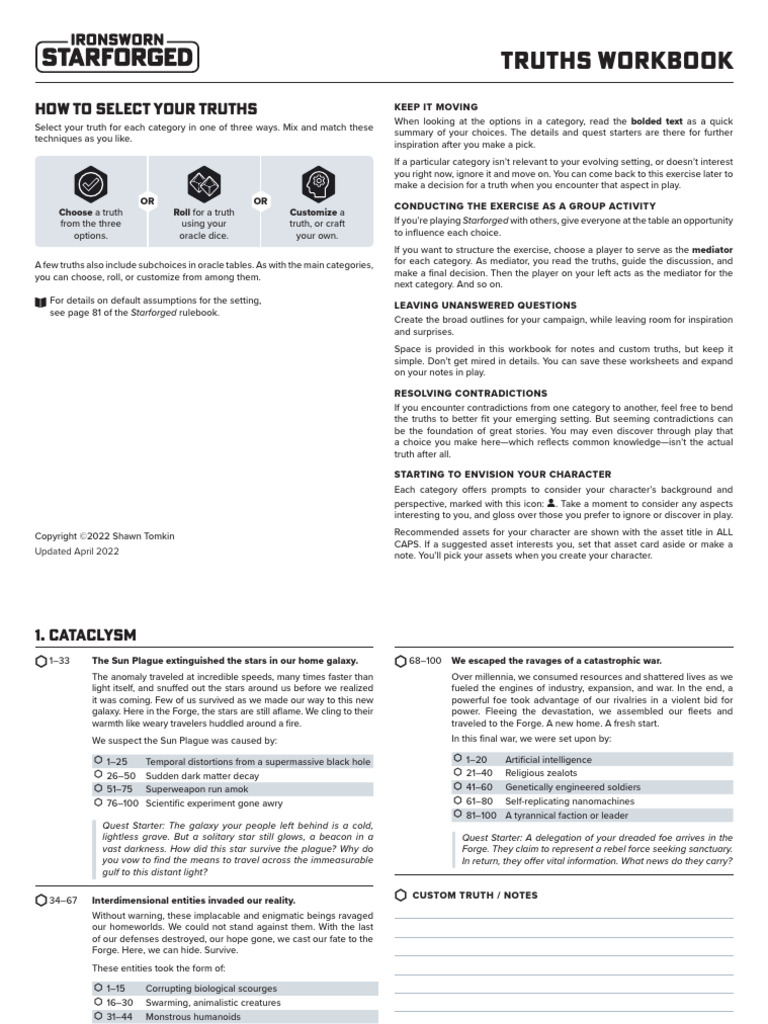 Ironsworn Truths Workbook PDF Artificial Intelligence
