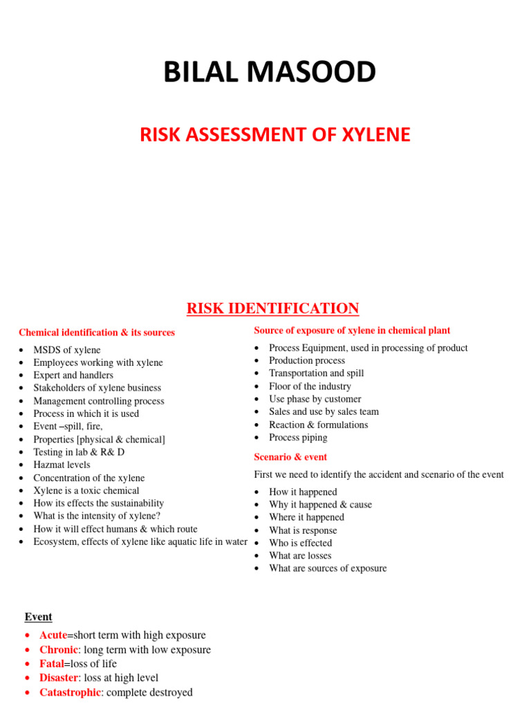 Xylene Risk Assessment Overview | PDF | Personal Protective Equipment ...