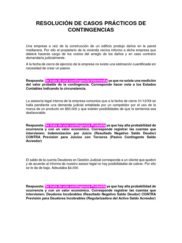 Casos Prácticos de Contingencias Contables | PDF
