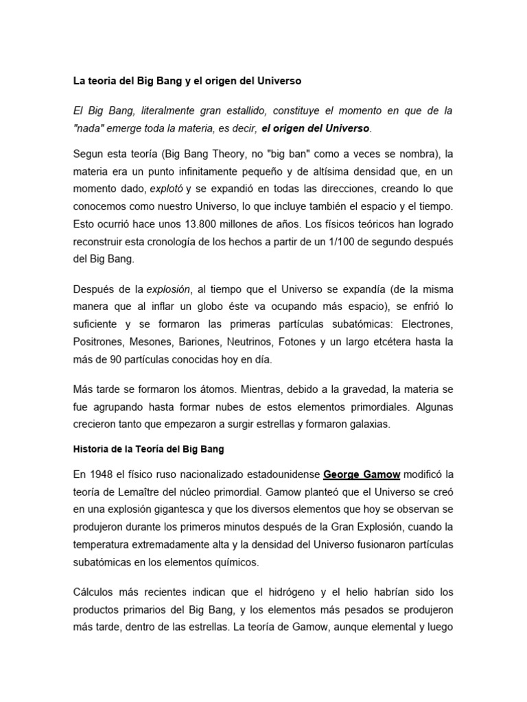 Teoría del Big Bang y origen del Universo | PDF | Universo | Big Bang