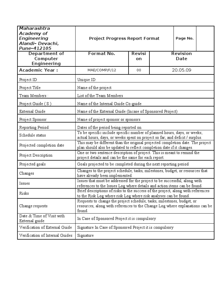 Maharashtra Engineering Project Report Format | PDF