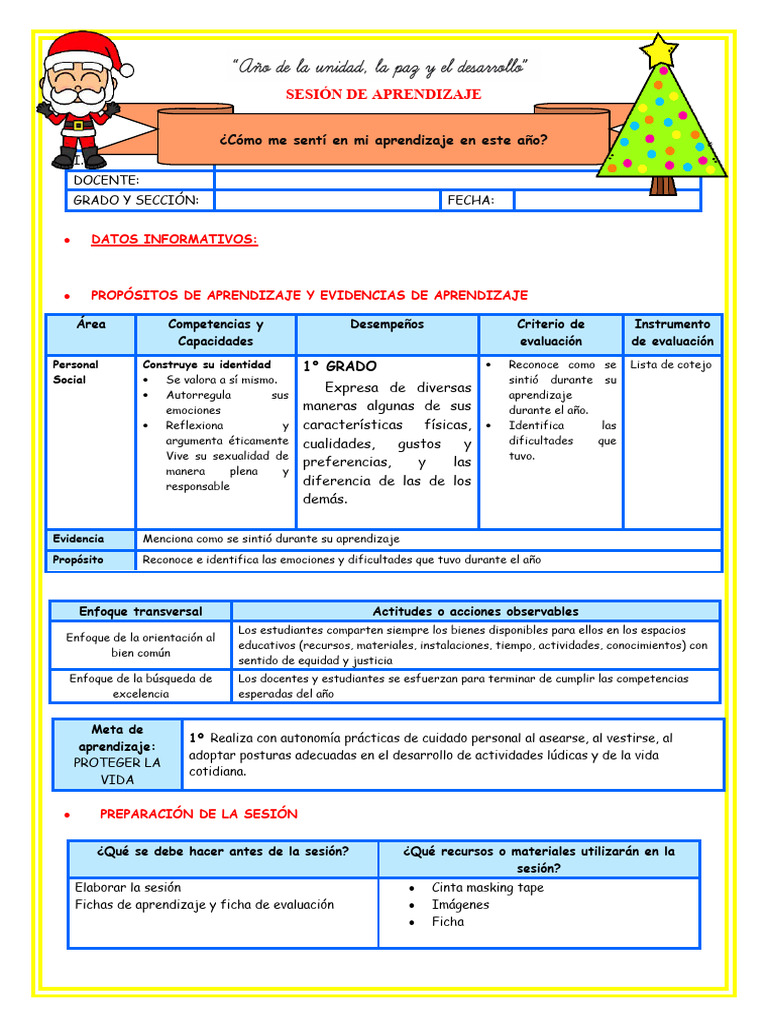 1º E12 SESION D1 PS COMO ME SENTÍ EN MI APRENDIZAJE ESTE AÑO | PDF ...