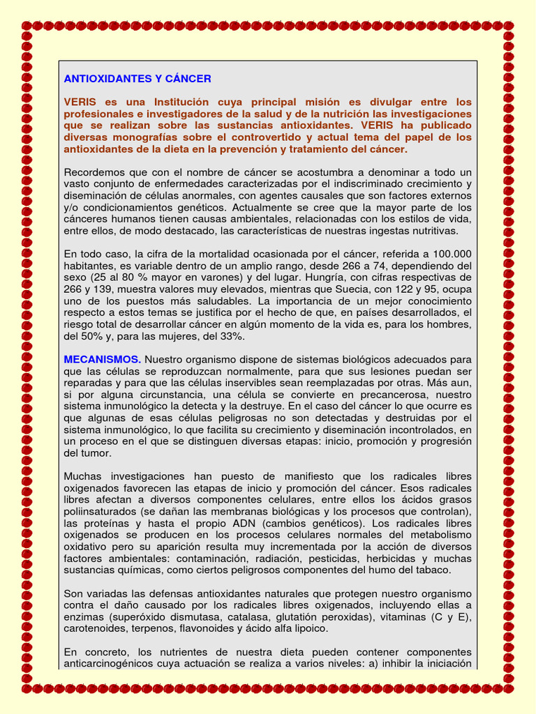 Antioxidantes y Cáncer PDF Cáncer Antioxidante