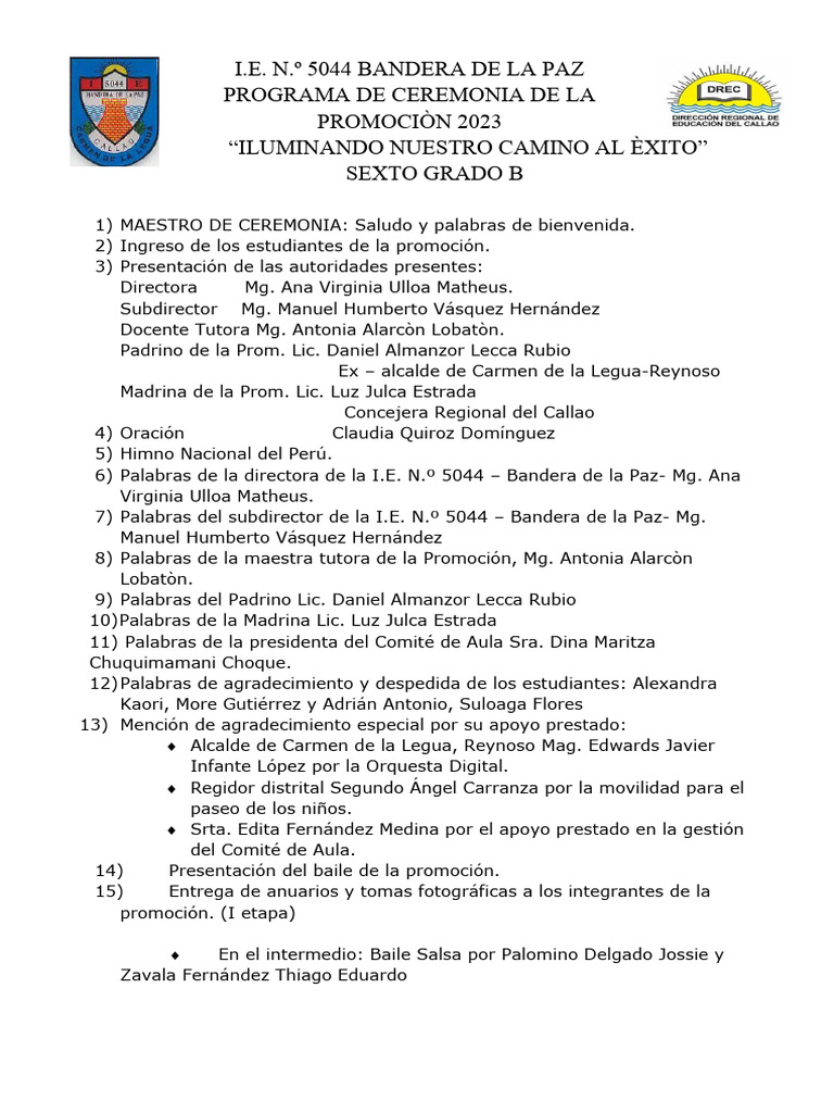 Programa Ceremonia Promoción 2023 | PDF | Arte