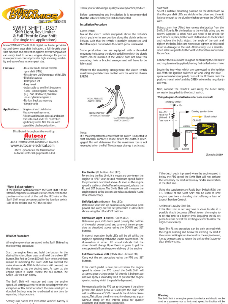 Swift Shift Digital Rev Limiter Guide | PDF | Ignition System | Clutch