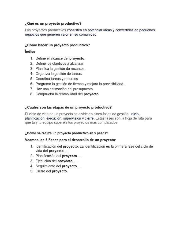 Qué es un proyecto productivo PDF