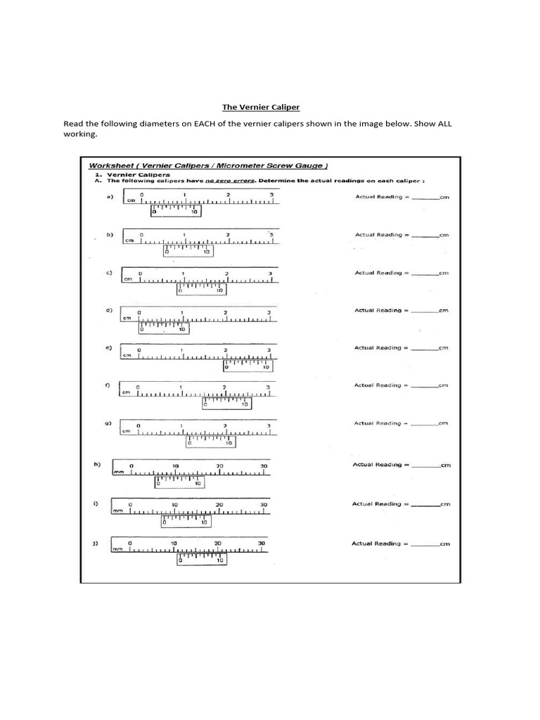 The Vernier Caliper Assignment PDF