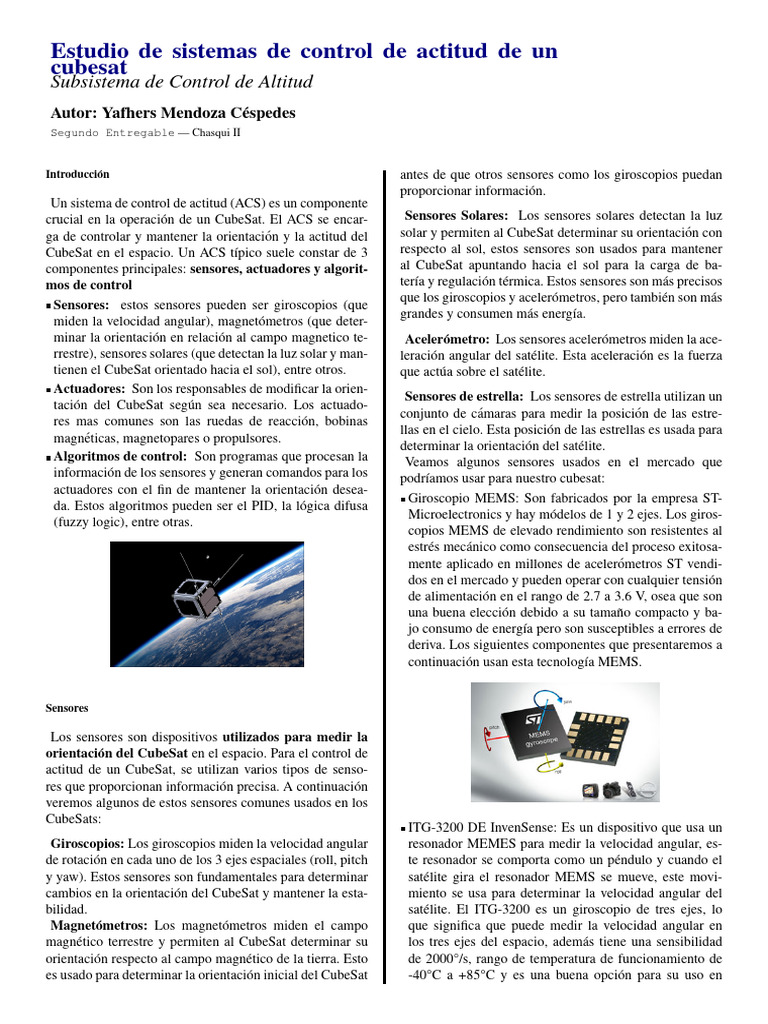 Entregable 4 Sistema de Control de Actitud PDF Giroscopio Lógica