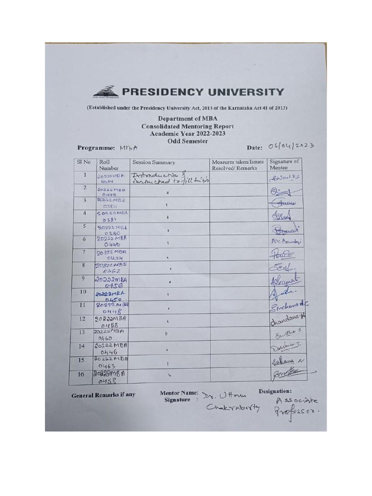 1st Mentor Mentee report | PDF