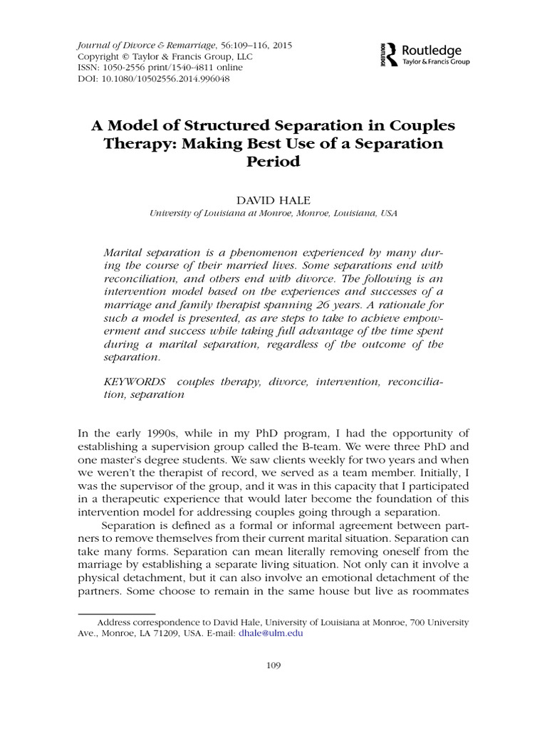 A Model of Structured Separation in Couples Therapy | PDF | Divorce ...